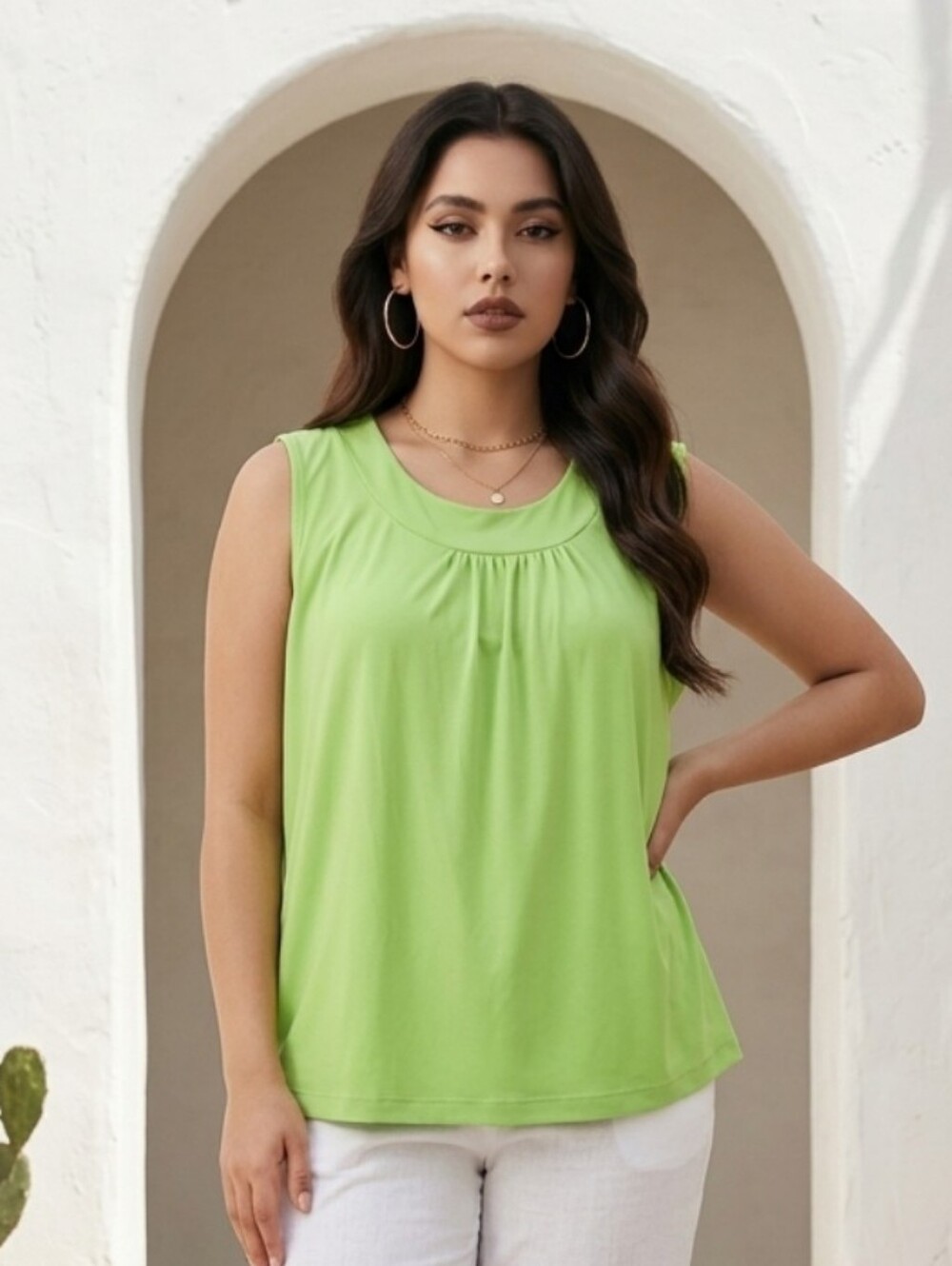Susan Graver Sleeveless Scoop Neck Tank Top in Lime